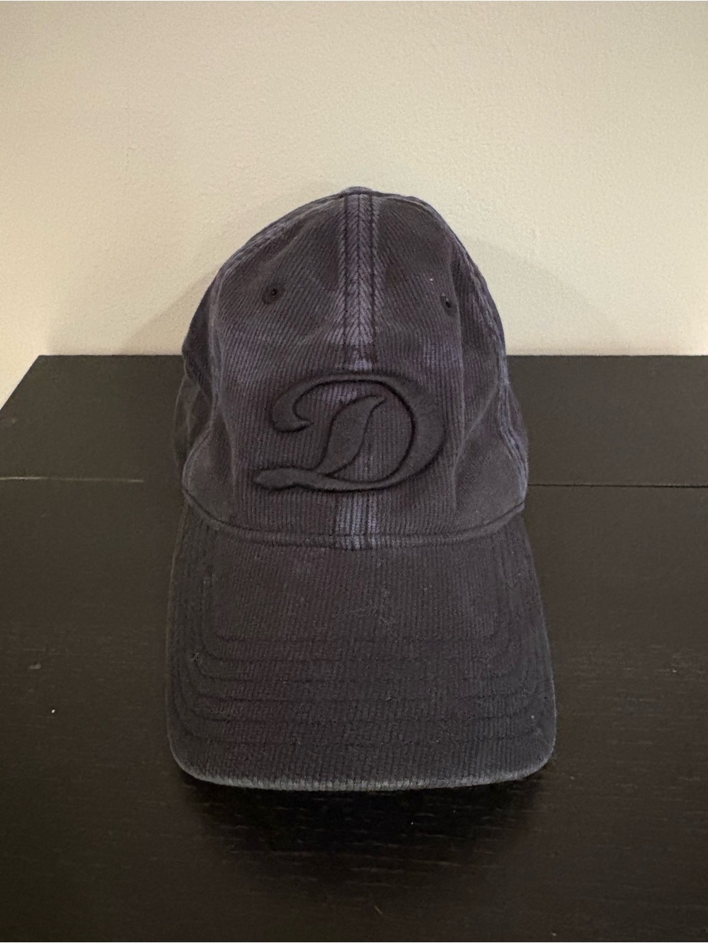 Diesel Men's Navy Distressed Corduroy Baseball Cap with Embroidered 'D'